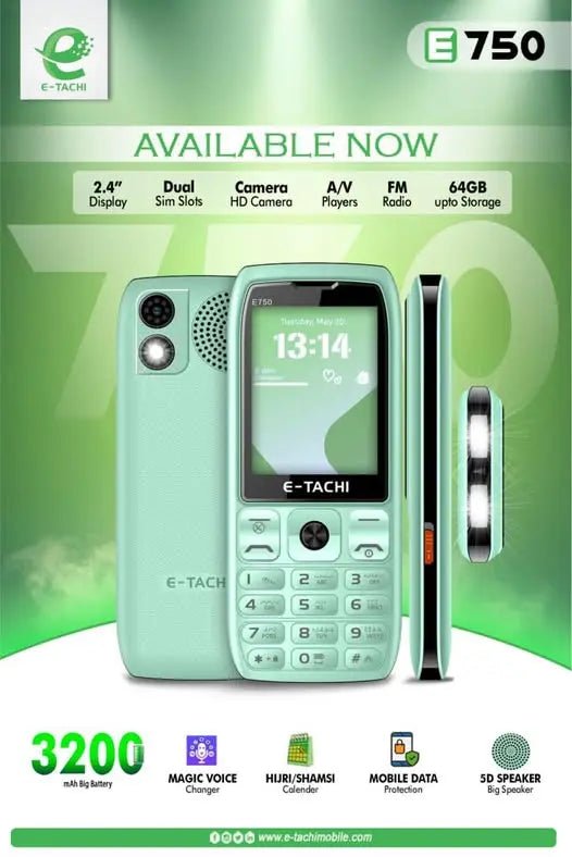 E - Tachi E750 Mobile - 2.4 Inch Display - 3200mAH Battery - Bakhsh Mobiles